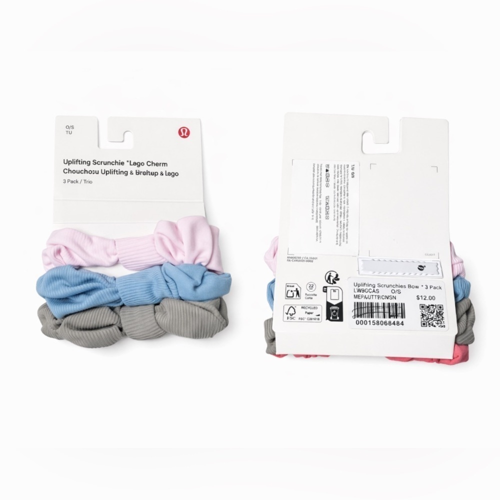 Lululemon Uplifting Scrunchie Bow 3 pack set Pink, Blue, Gray